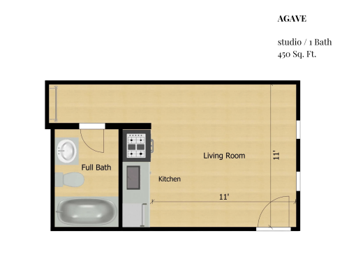 a floor plan of a one bedroom apartment at The  Greenhouse Flats
