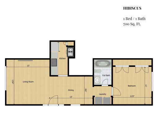 floor plan of a two bedroom apartment at The  Greenhouse Flats