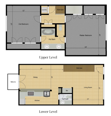 two floor plans for a two bedroom apartment at The  Le Parc