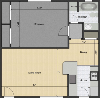 Munger Place Floor Plan Emerald 1 Bed 1 Bath