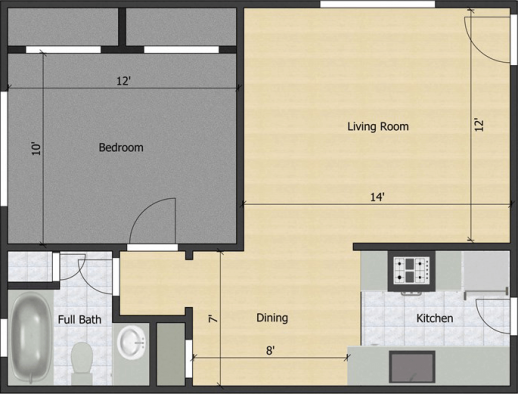 Munger Place Floor Plan Pearl 1 Bed 1 Bath