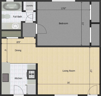 Munger Place Floor Plan Ruby 1 Bed 1 Bath
