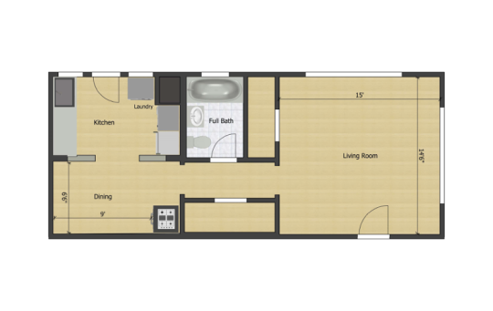 a floor plan of a small apartment with two bedrooms and a bathroom at The Prairie House