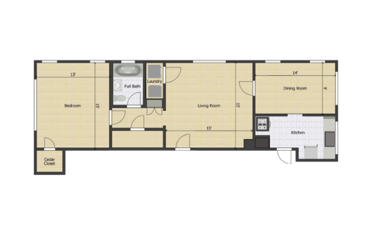 floor plan of a two bedroom apartment at The Prairie House