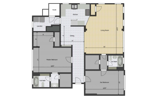 floor plan of a two bedroom apartment at The Spanish Steps